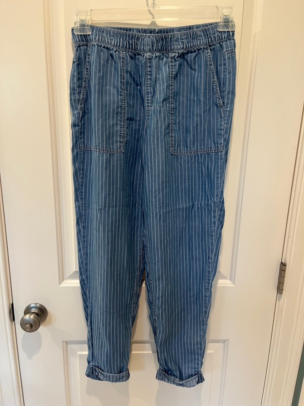 Indigo Rein Blue Pinstripe Elastic-Waist jogger-style pants